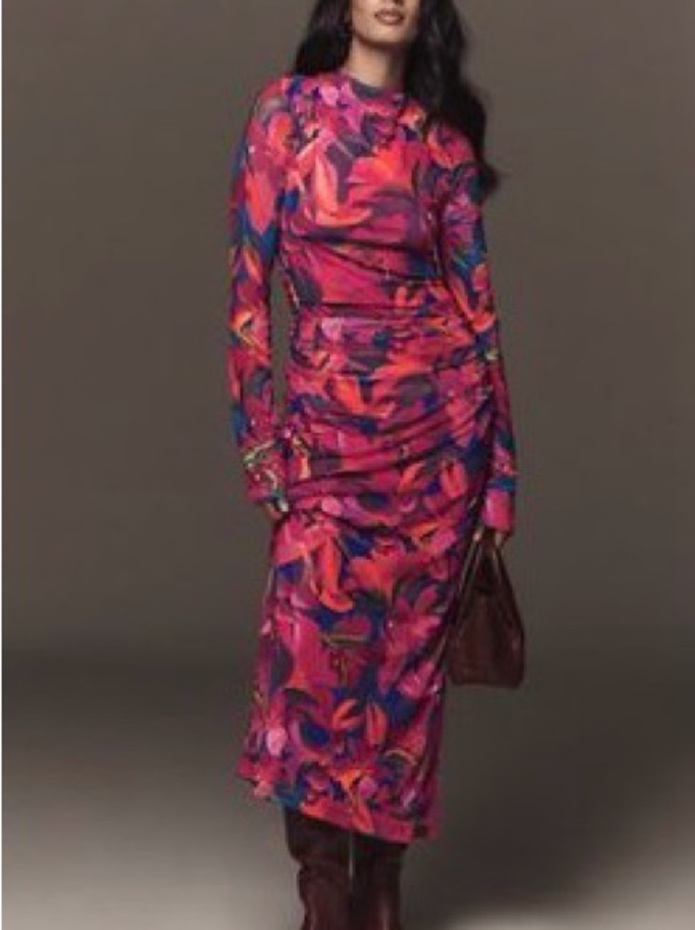 FARM Rio Mockneck Mesh Long-Sleeve Midi Dress NWT